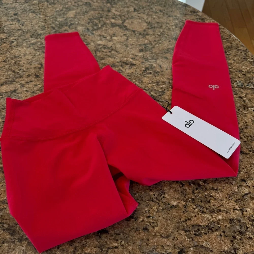 NWT Alo Bold Red Alosoft Leggings High Waisted 7/8 Pants Yoga Workout Brand New